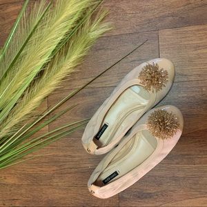 Alex Marie Suede and Leather Flats with Pom